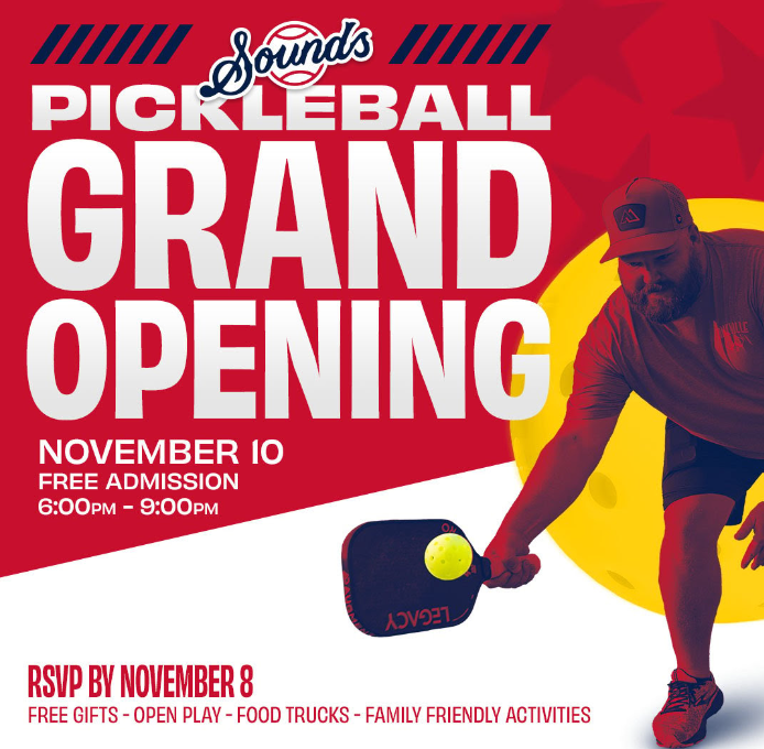 Nashville Sounds Pickleball Grand Opening Nov 10th Free Admission, RSVP Today!