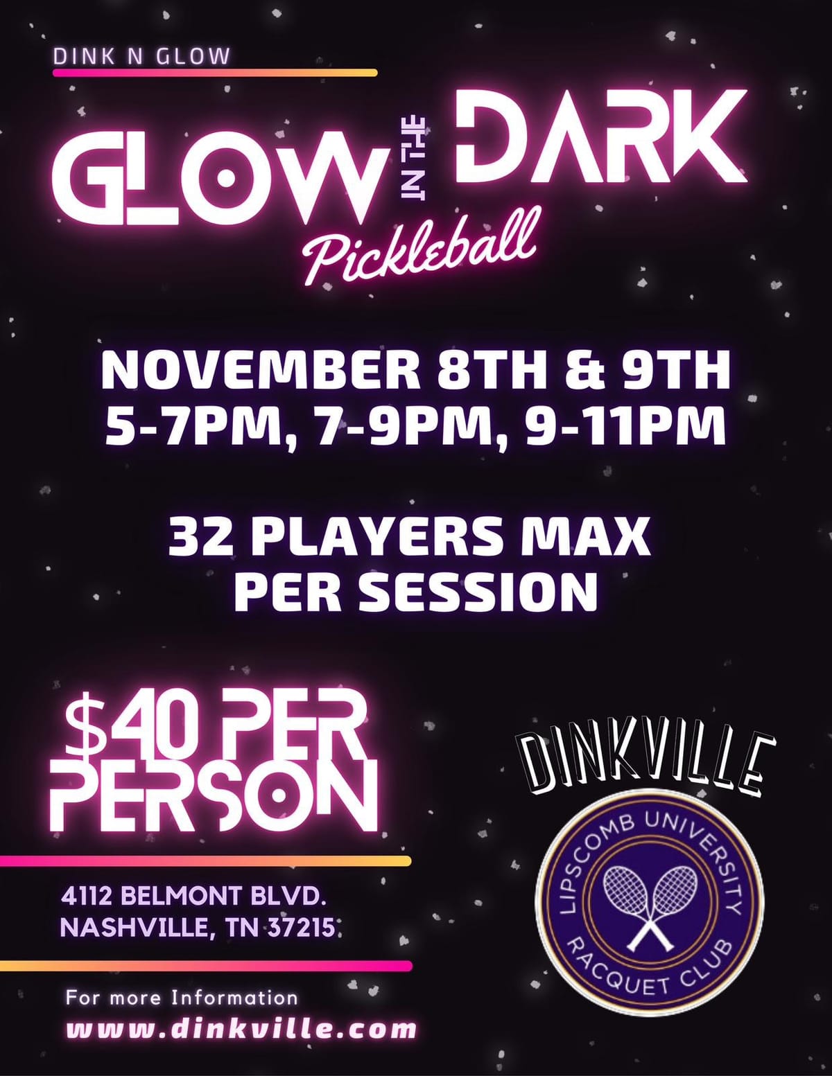 Glow in the Dark Pickleball at Lipscomb Racquet Club!