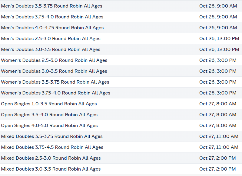 Pickle N' Pigs Charity Pickleball Tournament Bracket Times